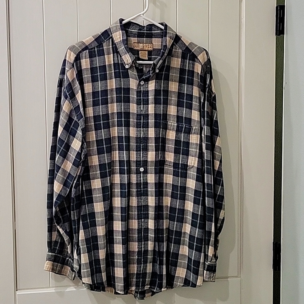 Sun River Clothing Co Green and Cream Plaid Shirt